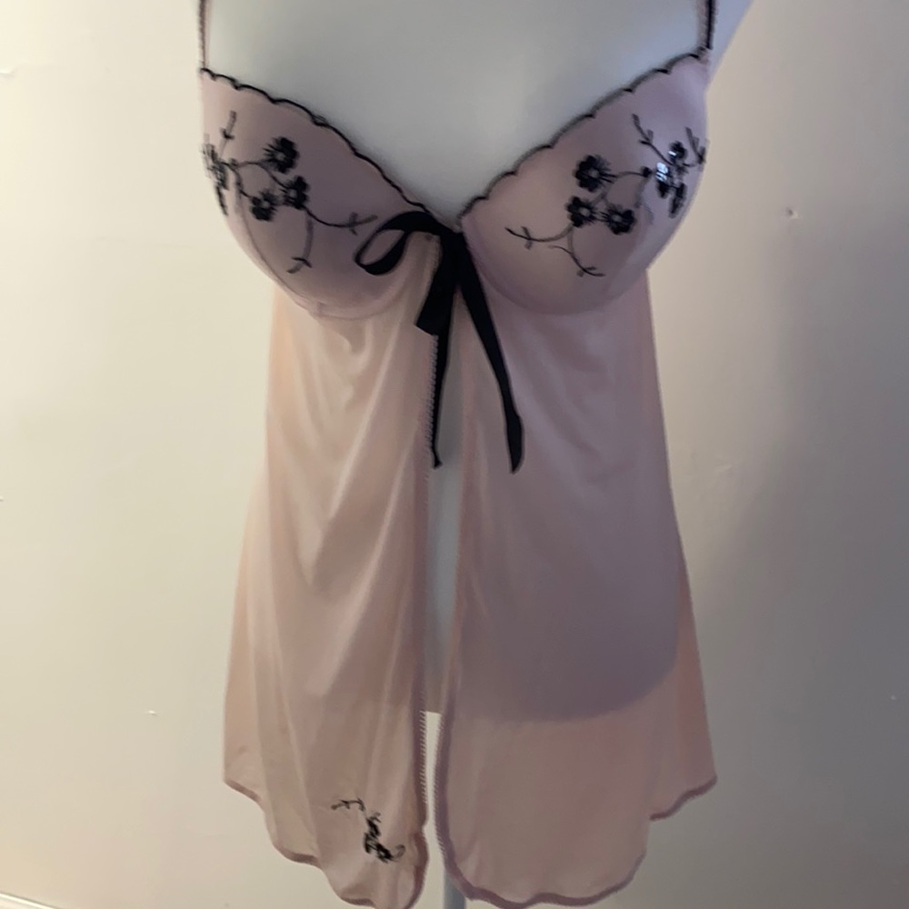 Pink And black lace teddy vintage lingerie